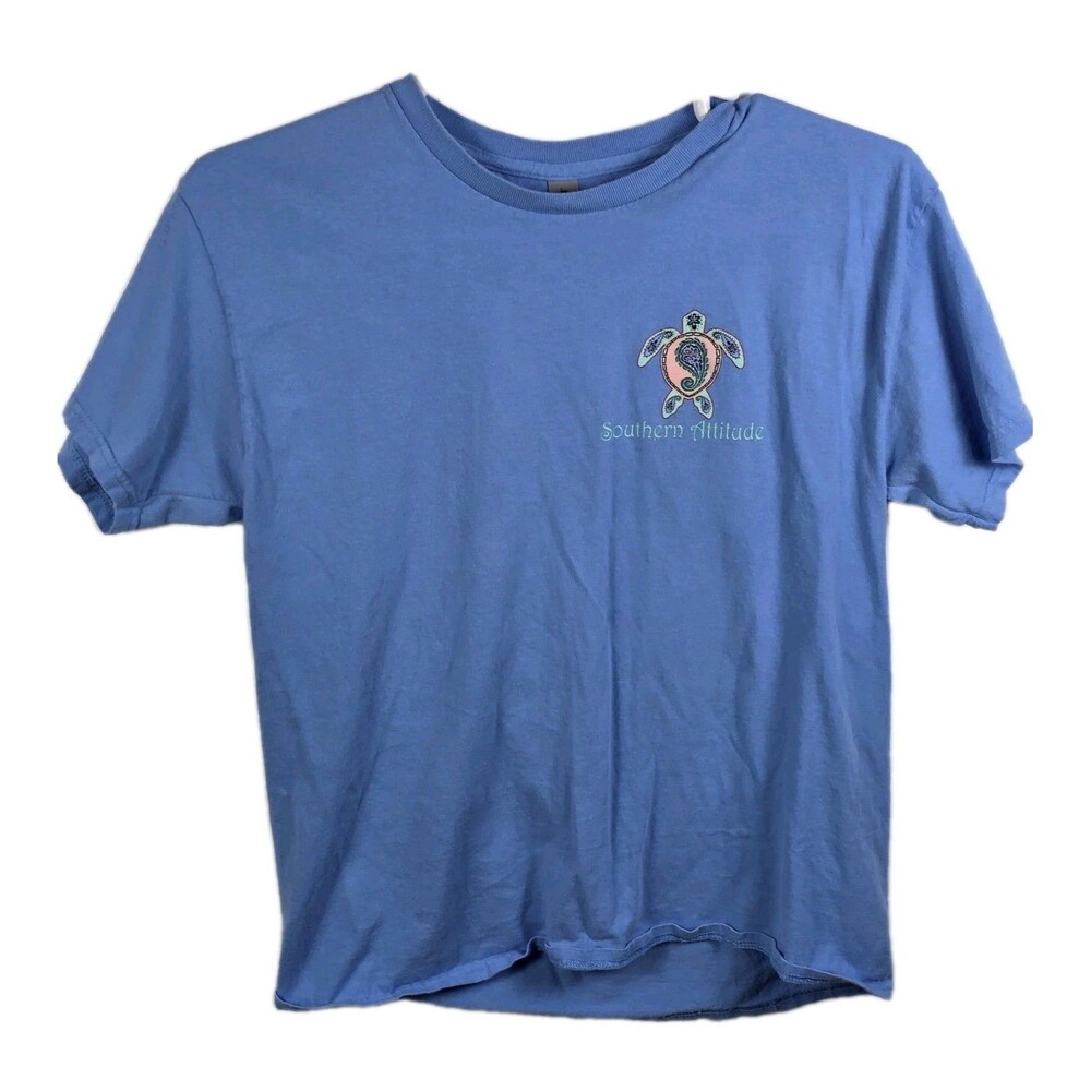 Southern Attitude Women's Medium Paisley Turtle Light Blue T-shirt